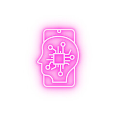 Chip brain mobile neon icon