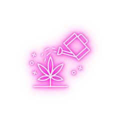 Marijuana plant watering neon icon