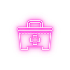 First aid kit safety neon icon