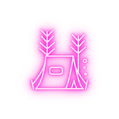 Tent forest tree neon icon