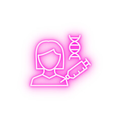 DNA woman injection neon icon