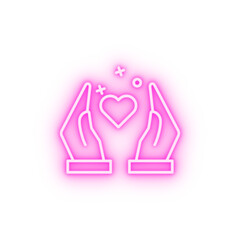 Fototapeta premium Care hand friend heart neon icon