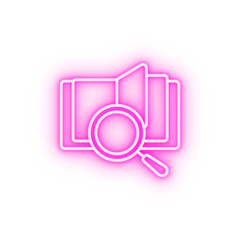 Book education magnifier search neon icon