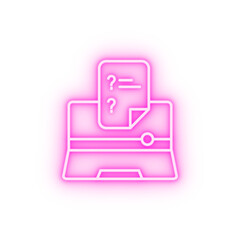 Education elarning laptop quiz neon icon