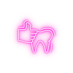 Healthy tooth hand like neon icon