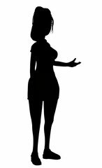 the silhouette girl points her hand at something on a white background 3d-rendering