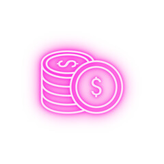 Coins dollar neon icon