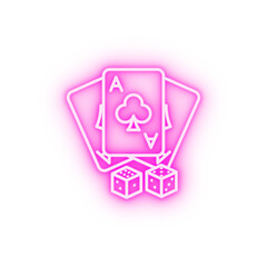 Card chips casino neon icon