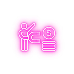 Power coin dollar magnetic influence neon icon