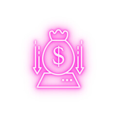 Corporate money bag neon icon