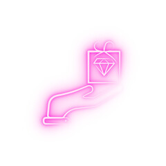 Expensive gift 2 colored line neon icon