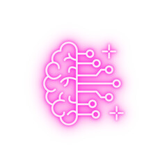 Artificial intelligence brain neon icon