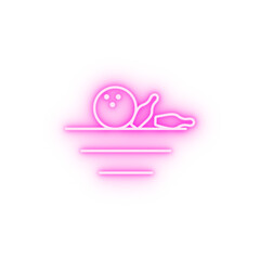 Bowling alley ball pins neon icon