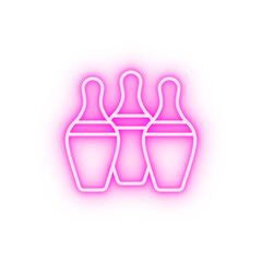 Bowling pins neon icon