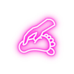 Reflexology hand toe neon icon
