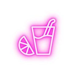 Drink glass orange neon icon