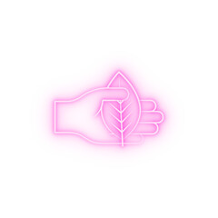 Herbal hand plant neon icon