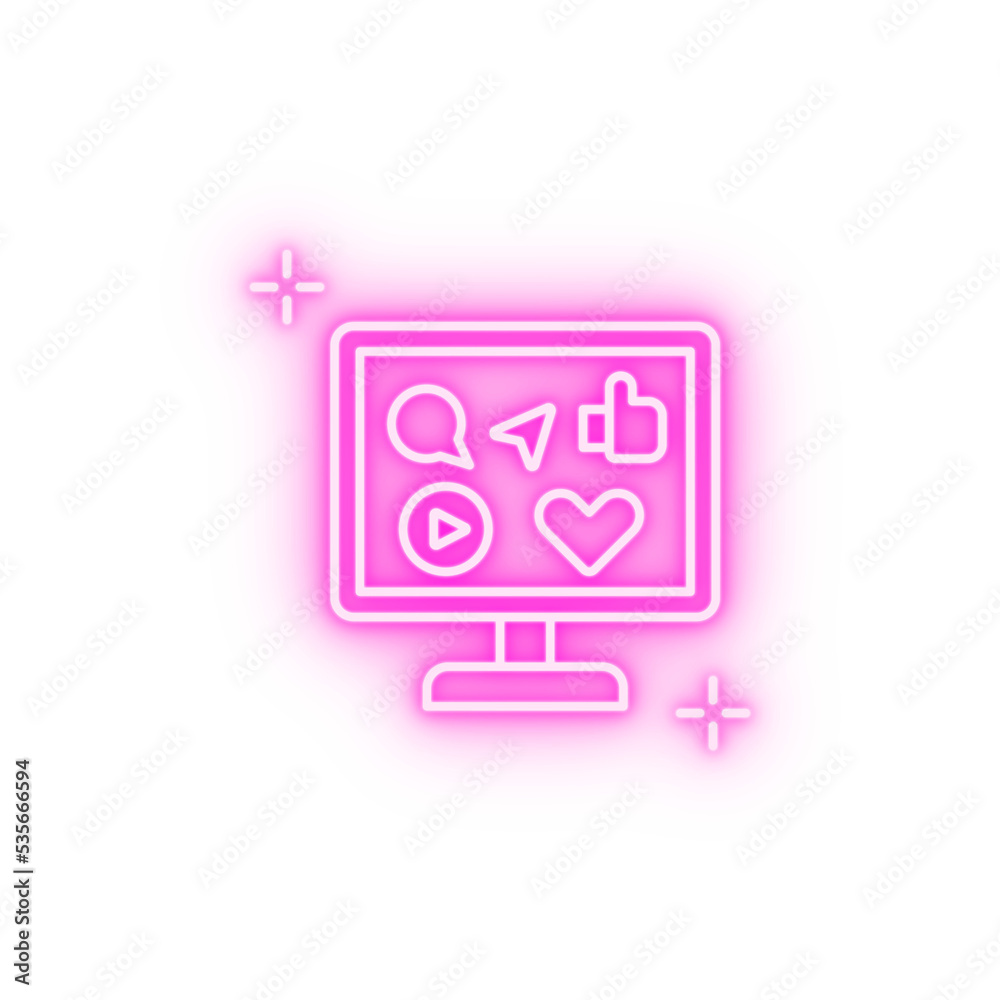 Sticker Social media monitor addictions neon icon