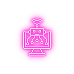 Robot computer connection neon icon