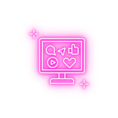 Social media monitor addictions neon icon