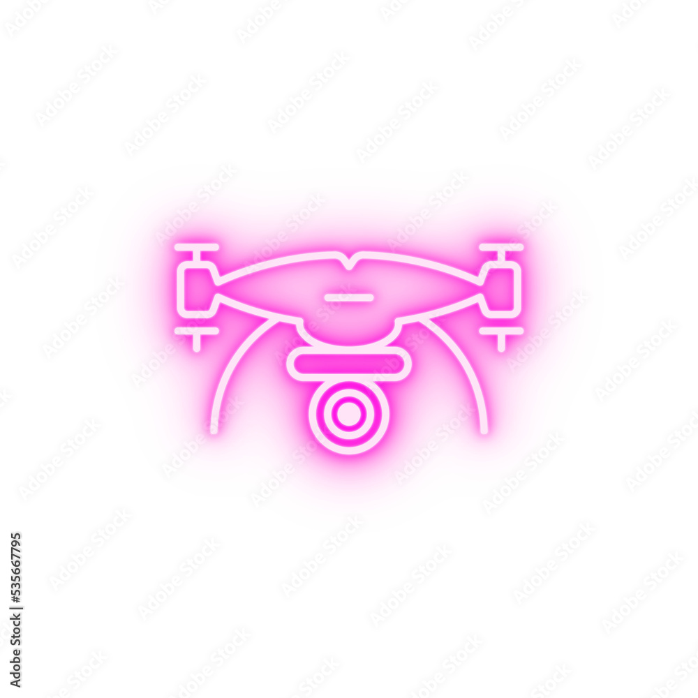 Wall mural drone with camera field outline neon icon