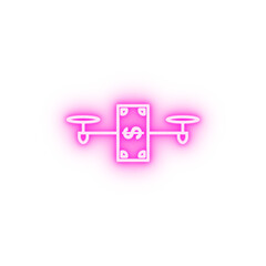 drone with money field outline neon icon
