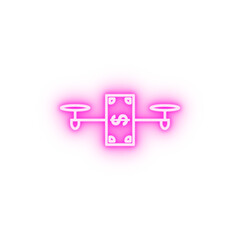 drone with money field outline neon icon