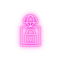 parcel with lock field outline neon icon