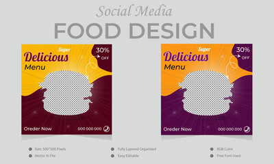Food social media post template design. vector marketing post design for restaurant and first food.
