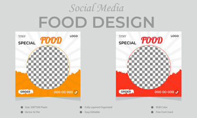 Food social media design template, Vector Social Media Post design layout Restaurant and culinary Promotion.