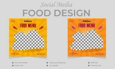 Food design banner for social media post of restaurant and first food.