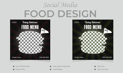 Food social media post template design. vector post design for restaurant and first food.