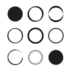 Brush circles ovals set. Circle frame set. Circular light frame border. Vector illustration. Stock image.