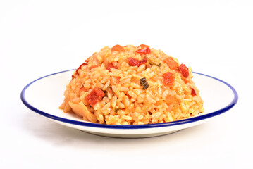 Kimchi fried rice with cheese on white plate