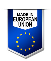 Made in European Union word on hanging banner