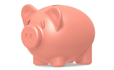 Realistic pink piggy bank isolated on white background
