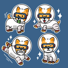 funny corgi cub playing as astronaut character doodle illustration