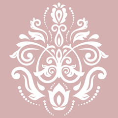 Oriental white pattern with arabesques and floral elements. Traditional classic ornament. Vintage pattern with arabesques