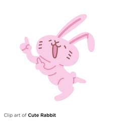 ウサギのキャラクターイラストシリーズ　「楽しげに指を差すウサギ」