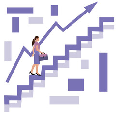 Businesswoman going upstairs on white background. Concept of career