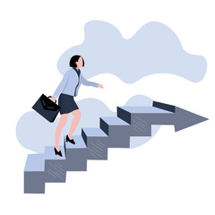 Obraz premium Businesswoman going upstairs against white background. Concept of career