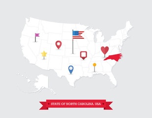 North Carolina State map highlighted on USA map