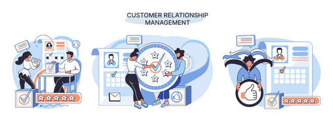 Fototapeta na wymiar CRM metaphor. Customer Relationship Management. Application software for organizations automatisation of customer interaction strategies to increase sales, optimize marketing, improve customer service
