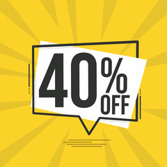 40 percent off Yellow banner with floating balloon for promotions and offers.