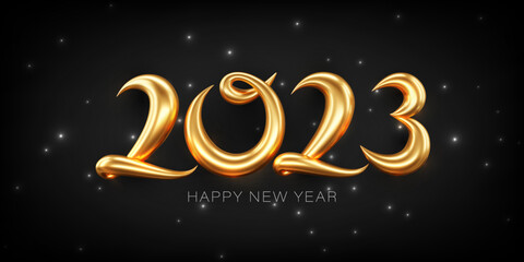 Obraz na płótnie Canvas 2023 happy new year Vector text 3d gold design, congratulation event,party. Lettering for greeting, invitation card