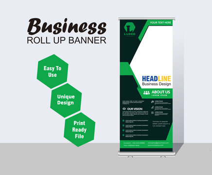 rolled up banner decor elegant green color for business company 