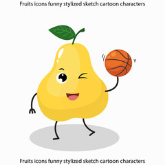 Fruits icons funny stylized sketch cartoon characters