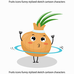 Fruits icons funny stylized sketch cartoon characters