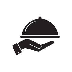 Fototapeta premium Covered food tray on a hand vector symbol
