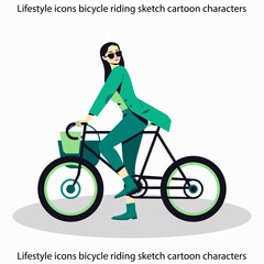 Fototapeta na wymiar bicycle riding sketch cartoon characters